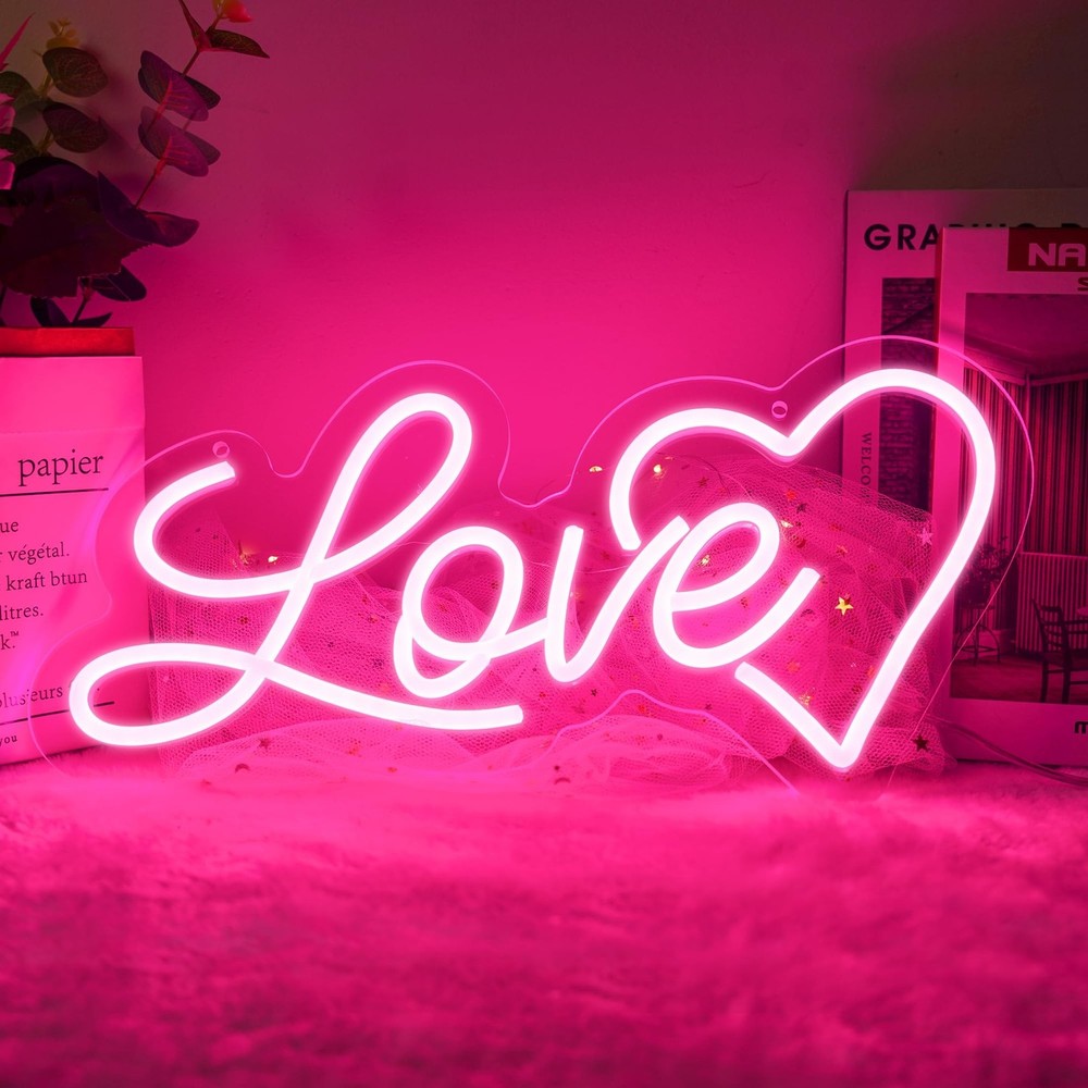 Love Heart neon Sign – 10 Levels Dimmable USB neon Lights for Wall, Kids Bedr…