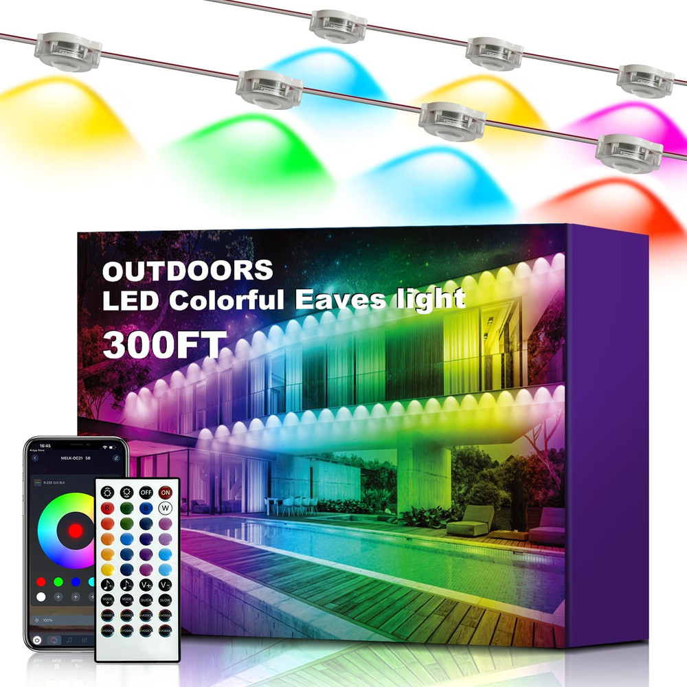 300FT Smart Outdoor LED Lights, 16M Colors, Waterproof, App & Remote Control