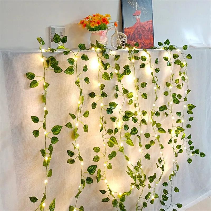 Artificial Green Leaf Garland String Lights LED Ivy Vine Fairy Light Wedding Dec