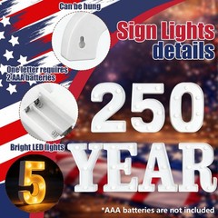 250th Anniversary Decorations – LED Sign Lights, Battery Powered, 4th of July Ho