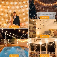 48ft LED Outdoor Waterproof Patio String Lights Dimmable S14 Plastic Bulb Remote
