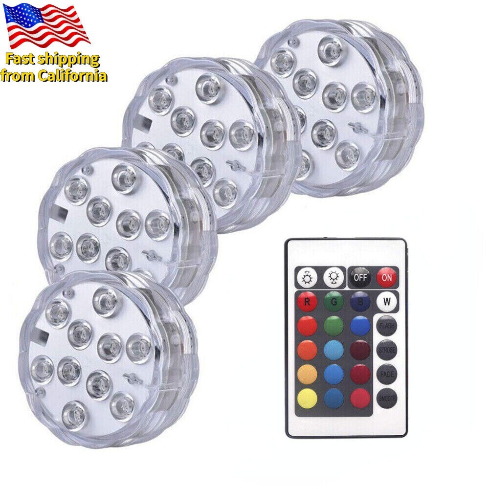 RGB Remote Controlled Submersible 10LED Light Color Changing Battery Operated