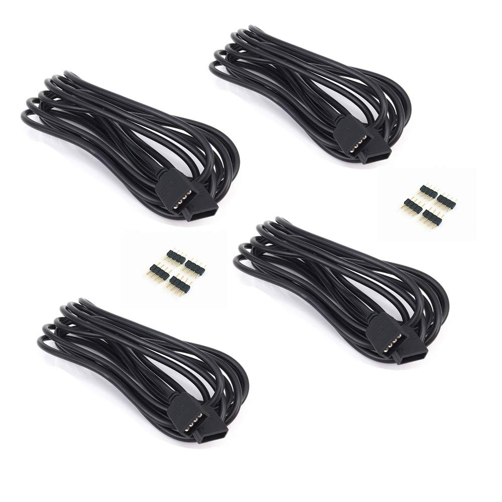 4 Pack Black 3M 9.84ft RGB LED Strip Connector Extension Cable – 4 Pin Connec…
