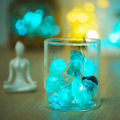Natural Fluorite String Lights Battery Operated with Remote Timer | Sea Glass Ra