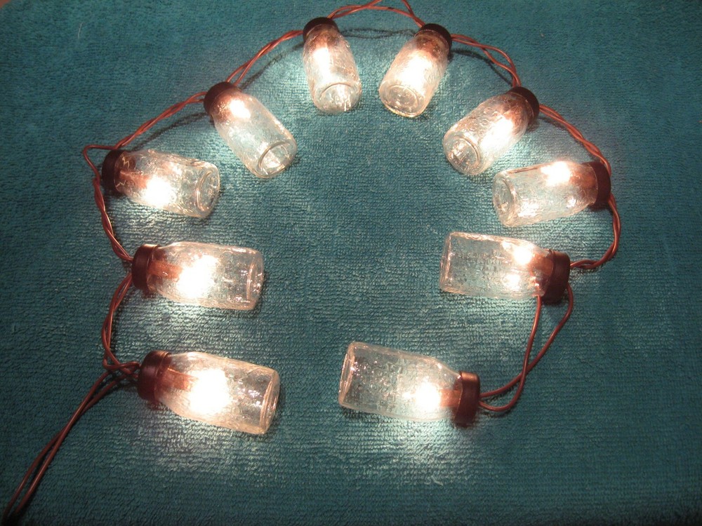10 Clear Glass Mini Mason Jar 4′ Deco String Light Set Bulb Ornament Glow Globes