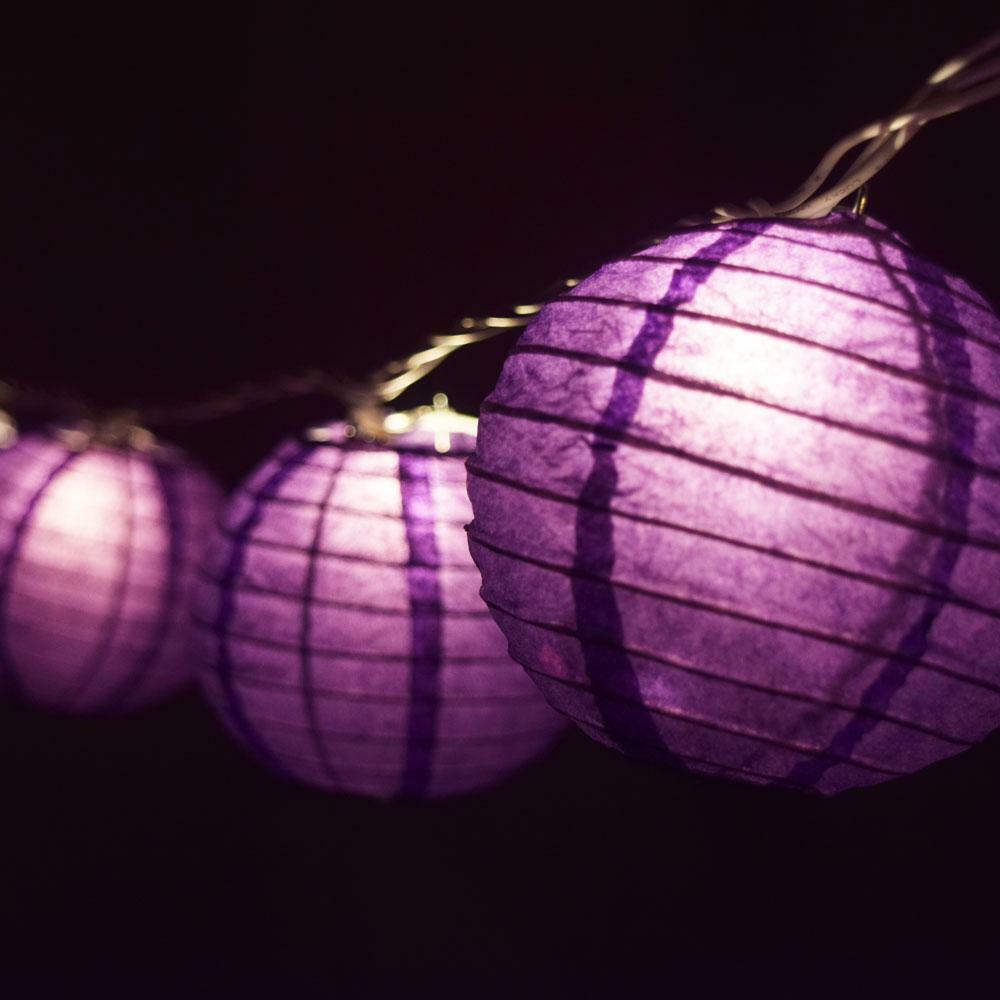 Purple Round Paper Lantern Party String Lights (4″ Lanterns, 8FT Black Cord)