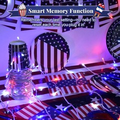 Red White and Blue Lights Outdoor, 32Ft 100 LED Patriotic String Lights for 4Th