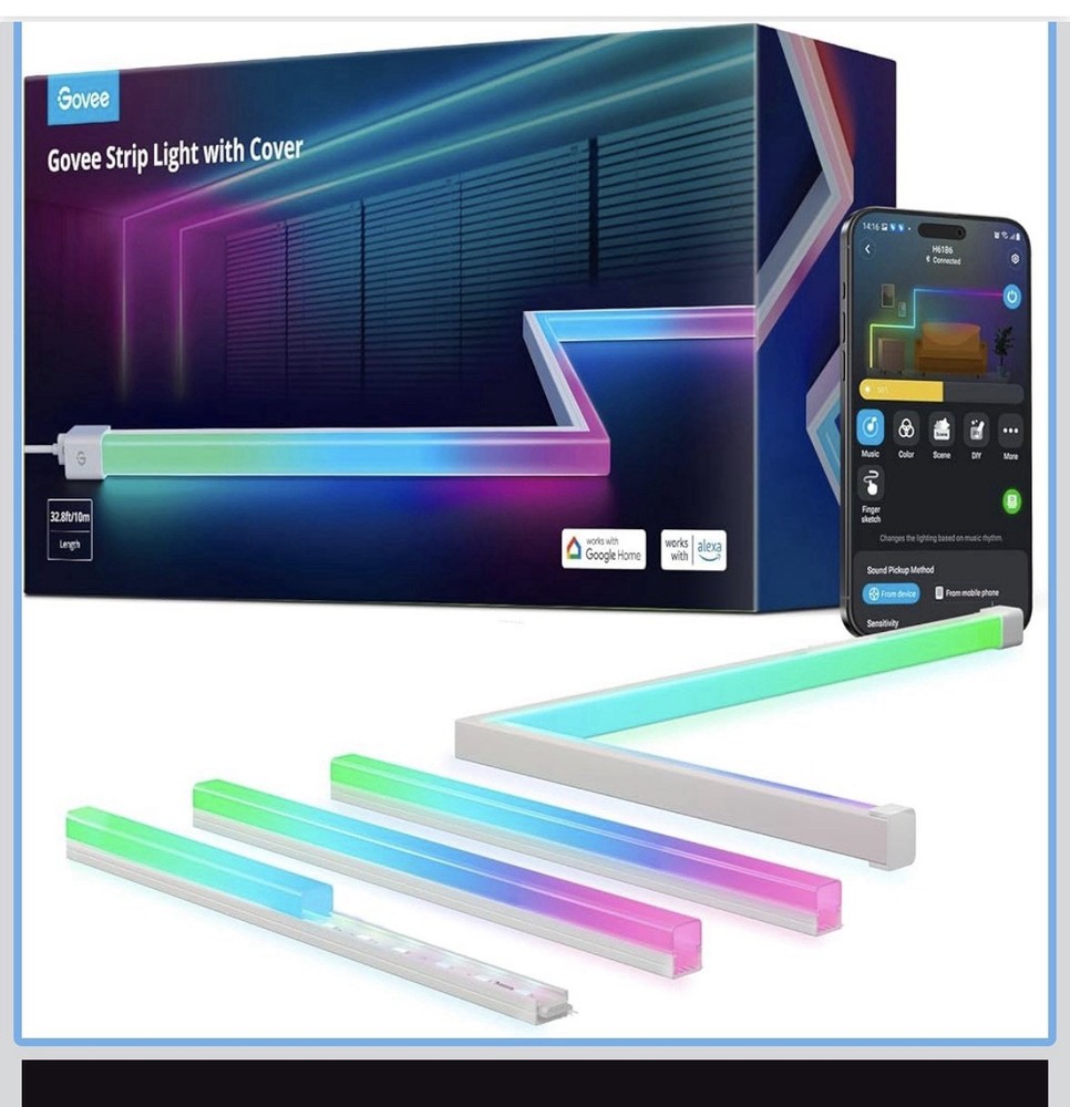 Govee RGBIC LED Strip Lights 32.8ft w Covers Smart Lights with APP Control H61B6
