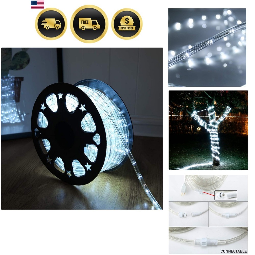 50ft 360 LED Waterproof Rope Lights, 110V Connectable Indoor Outdoor White Le…