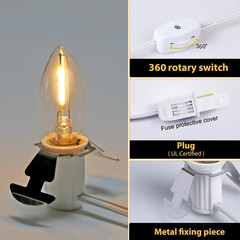 Set of 2 Accessory Cord with 2 Led Light Bulb 6 Ft White Cord with On/Off Switch