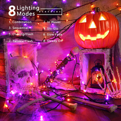 Purple & Orange Halloween Lights Outdoor, 98.42 Ft, 300 LED | Indoor String Ligh