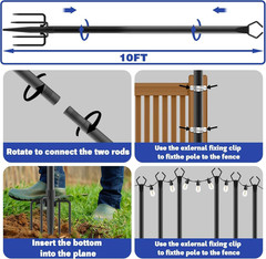 4 Pack 10 Ft Heavy Duty Metal String Light Poles Adjustable Outdoor Lighting Sta