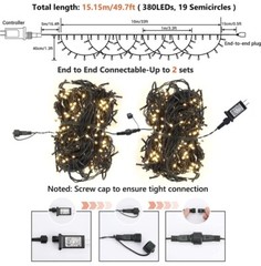 Christmas Lights 33ft 380 LED Warm White Icicle Lights with Timer 8 Light Modes
