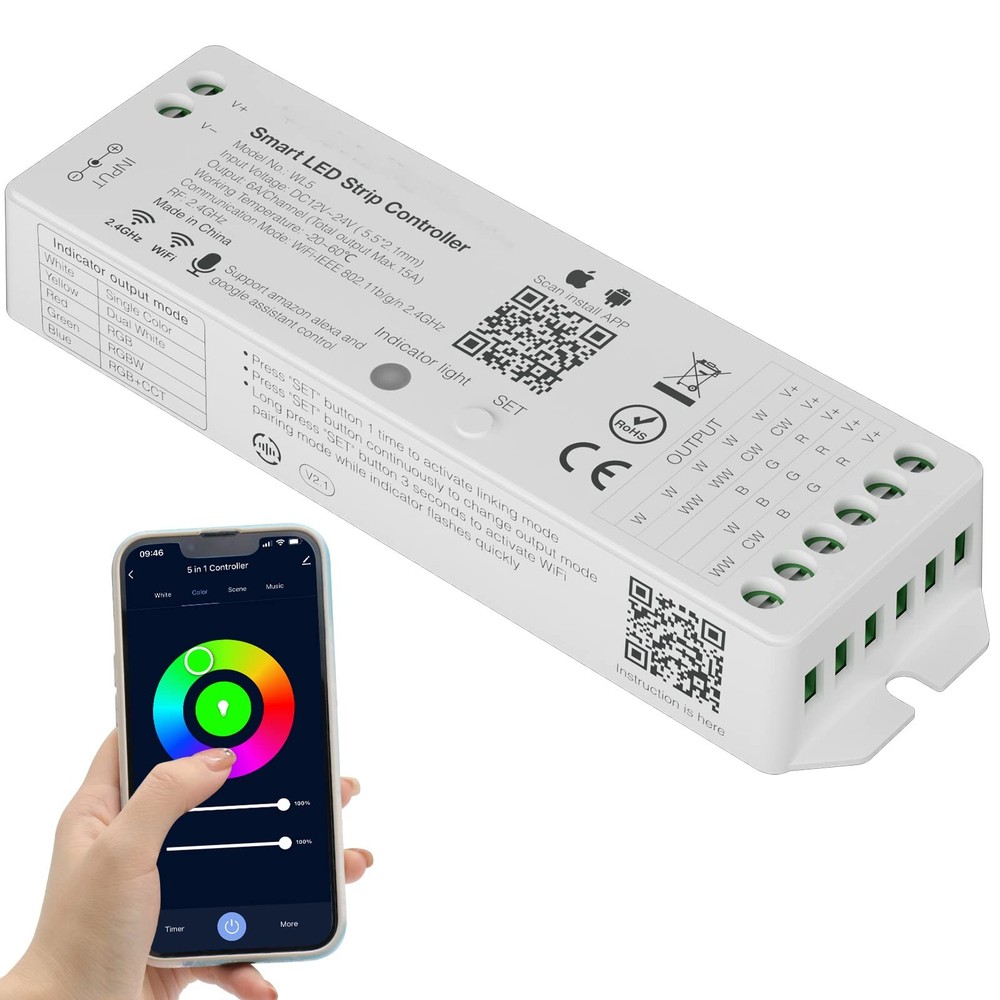 WiFi 5in1 LED Controller Dimmable for Monochrome CCT RGB RGBW RGBCCT LED Stri…
