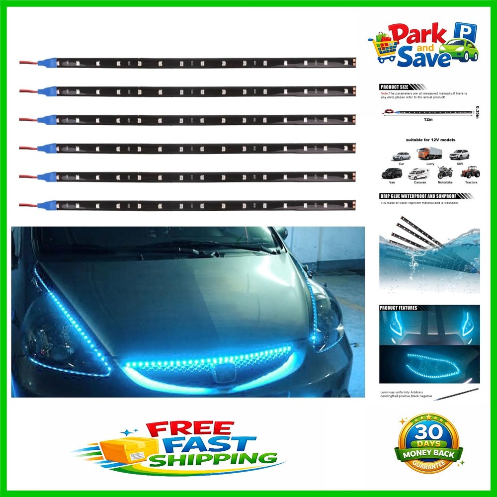 Bright 6PCS LED Underglow Strip Lights – Perfect for Cars & Boats – Easy Install