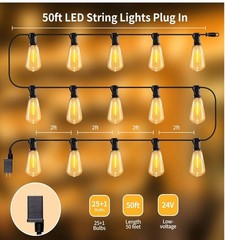 50ft LED String Lights with Remote, 25+1 Bulbs Dimmable String Lights for Out…