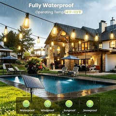 Solar String Lights 100FT, ST38 Shatterproof Bulbs Waterproof for Patio Garden