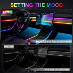 Acrylic Interior Car Ambient Lighting, Interior RGB LED Strip Kit with Music Syn