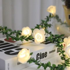 Rose Flower Vine String LED Lights Decoration Green Leaf Garland Battery USB Sol