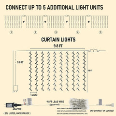300 LED Curtain String Lights Warm White Window Wall Party Decor Plug In Set