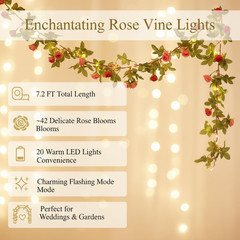 20 LED Rose Flower String Lights – 7.2ft Artificial Flower Garland with Fairy…