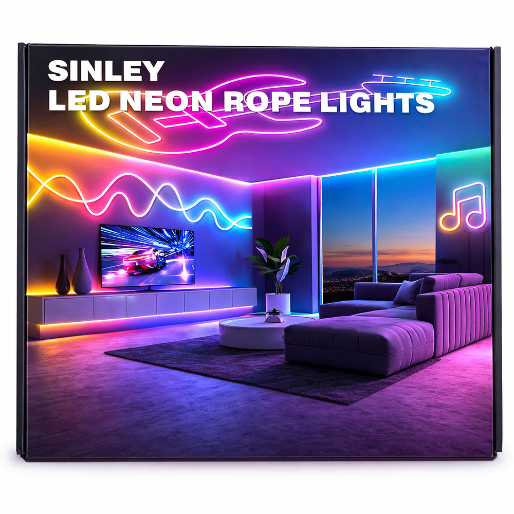 SINLEY 60FT LED Neon Rope Lights RGB Multicolor APP Remote Remote Control Strip