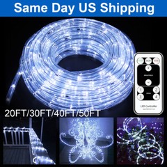 20-50′ Outdoor/Indoor LED Rope Light 4-Lighting Mode Lights Flexible with Remote