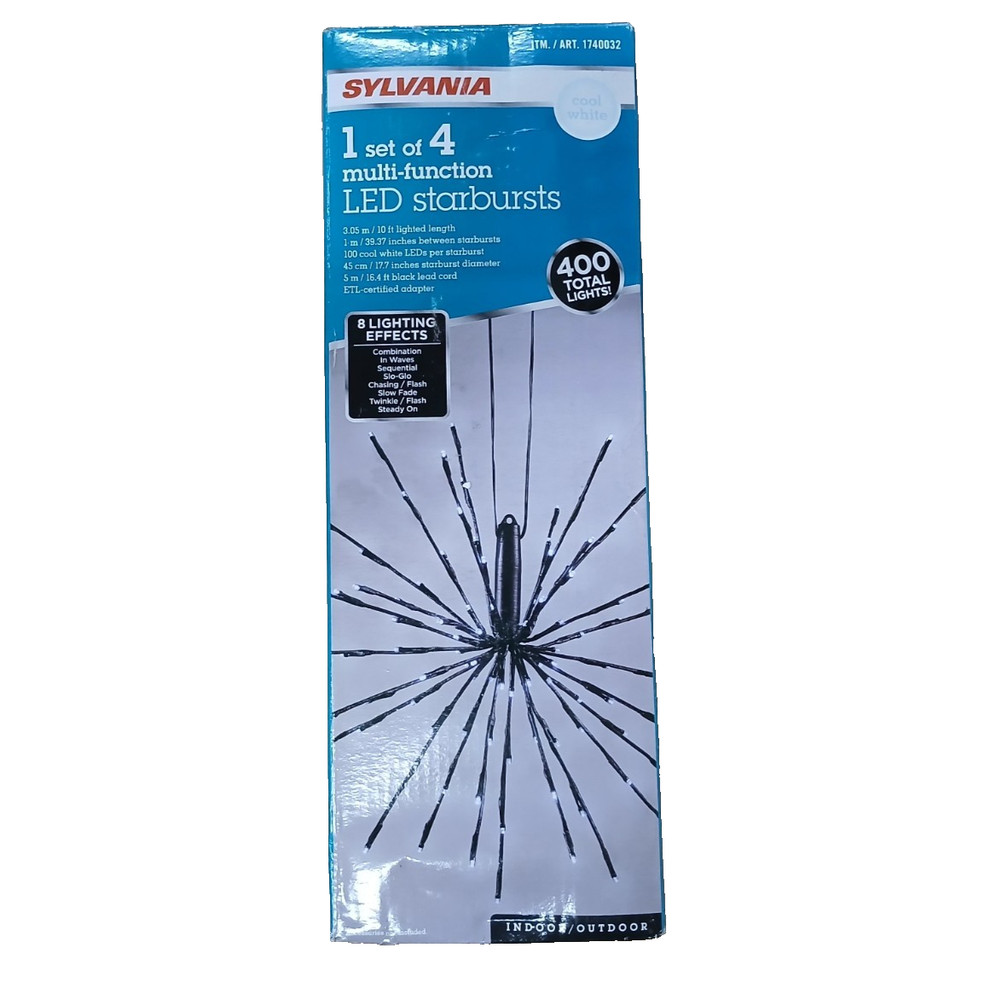 Sylvania 100 LED Starburst Light Set of 4 Cool White 8 Modes Outdoor Holiday
