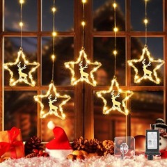 Star Curtain Lights, 5 Stars 94 LED Window Curtain String Lights Plug in
