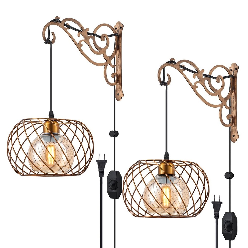 Hanging Lamps Swag Lights Plug in Wall sconces with On/Off Switch Wire Caged …