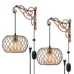 Hanging Lamps Swag Lights Plug in Wall sconces with On/Off Switch Wire Caged …