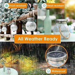 Cooo 6 Pack Heavy Crackle Glass Solar Lantern with 30 LED Firefly Lights–