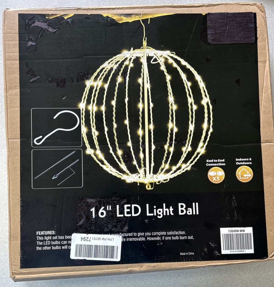 16” Outdoor/Indoor LED Light Ball End To End Connection Made In China Open Box.