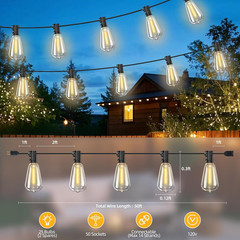 ST38 50FT LED Outdoor String Lights with 25+2 Spare Bulbs, E12 Socket, 2700K War