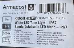 Armacost Lighting RibbonFlex Pro 24V White COB LED Strip Light Tape 3000K, 31…