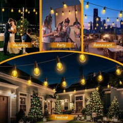 Outdoor String Lights Patio LED Light Outside 50Ft 15M Waterproof Remote