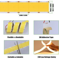 3000K COB LED Strip Light 3cm Wide 1600Leds/m DC 24V Flexible Home DIY Lighting