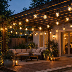 Solar String Lights 25 ft G40 Outdoor Patio Garden Christmas Warm White Remote