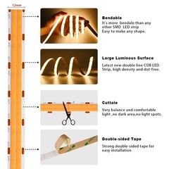 Double Row COB LED Strip 600 LEDs/M 24V Flexible FOB LED Tape Light For Decor