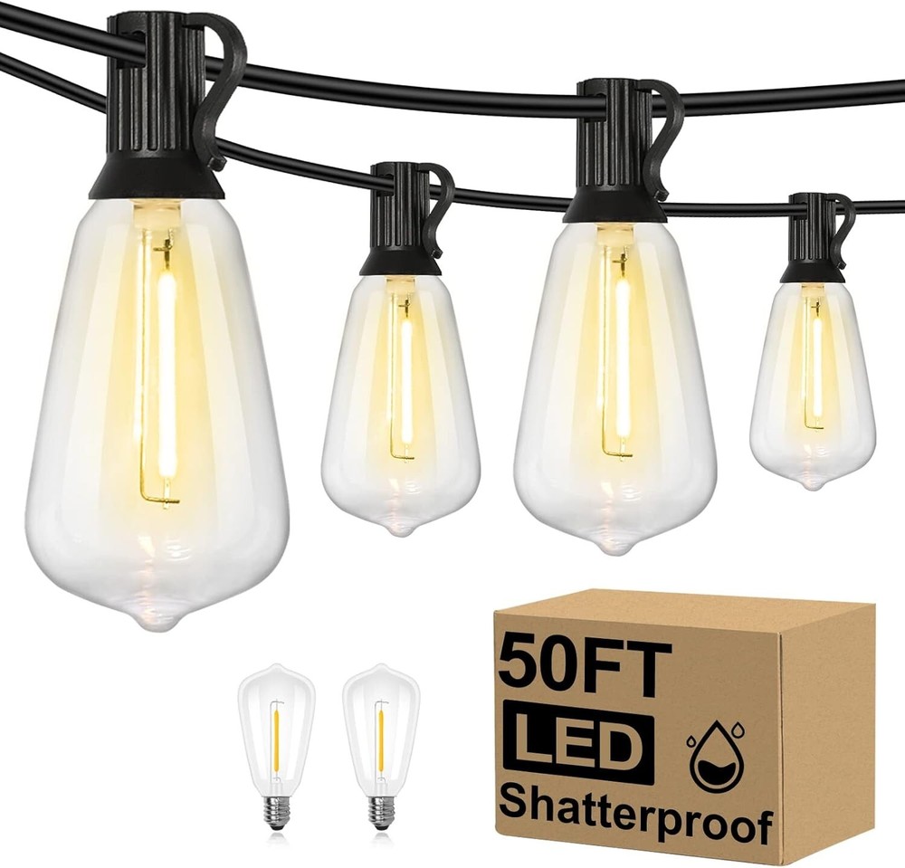 50FT Outdoor String Lights for Patio Waterproof Connectable ST38 LED Light Strin