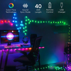 40 Ft. USB Powered Sound Reactive RGBIC Dot Lights with 28Key Remote Control