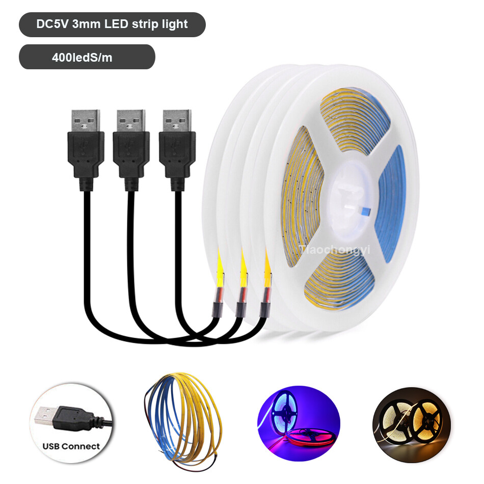 3mm 5V COB LED Strip Light Flexible 400Led/m High Density USB COB Led Tape Light