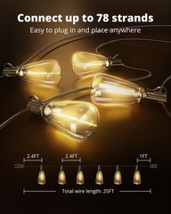 VIPAR Outdoor String Lights 25FT LED Patio IPX5 Waterproof 25FT, Black