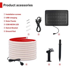 8-modes Solar COB Neon LED Strip Light Flex Lamp Garden Decor Waterproof Lights