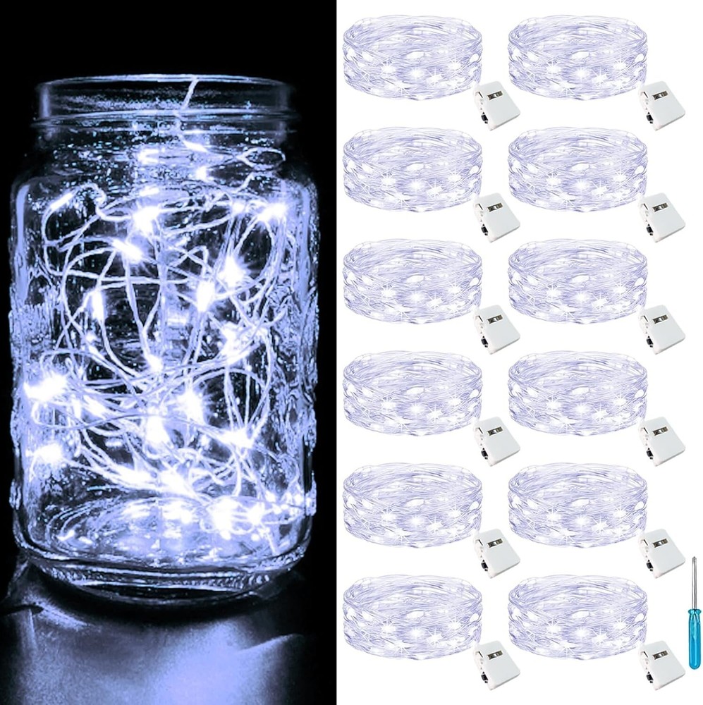 Paquete de 12 mini luces de hadas a pilas de 2,1 m y 20 LED