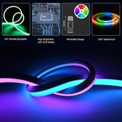 16.4ft WiFi RGB Rope Lights with Music Sync, Waterproof Flexible Dimmable Sma…