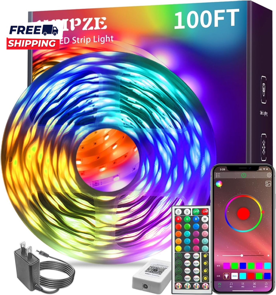 100Ft Led Strip Lights RGB Music Sync Color Changing Led Lights with Smart App C