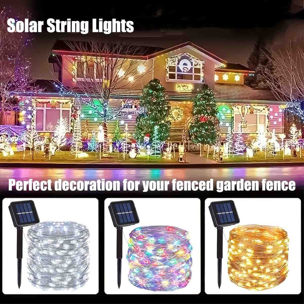 Outdoor 39ft 100 LED Solar Powered String Lights, Waterproof Copper Wire Light