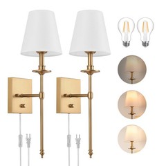 Goodate Dimmable Wall Sconces Set Of Two Plug In Wall Sconces White Fabric