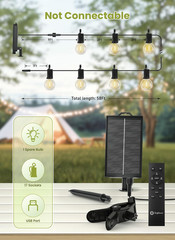 58FT Solar String Lights Outdoor, IP65 Waterproof, Remote, Timer | Patio Lights